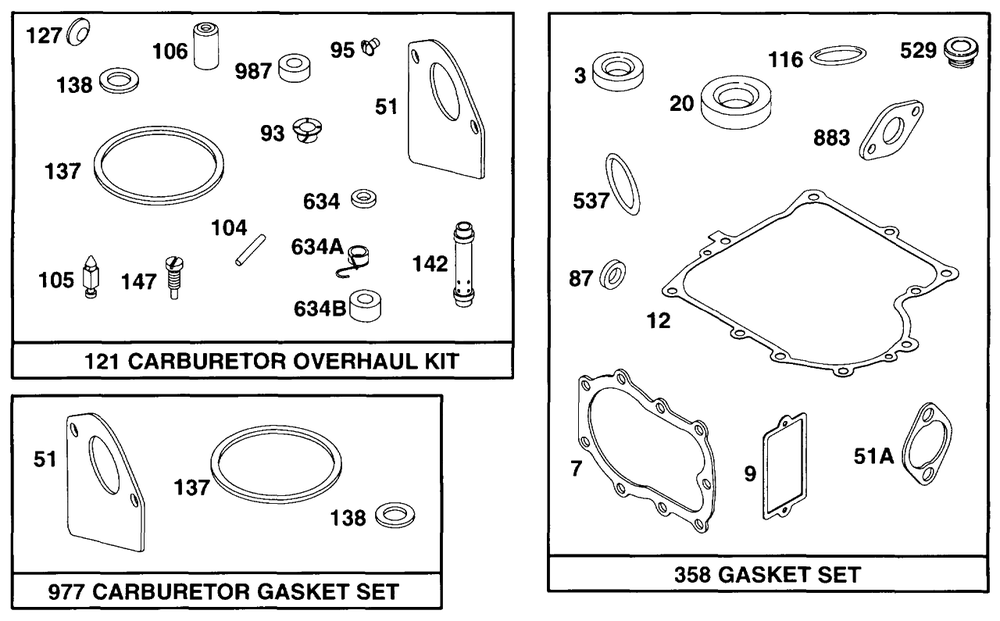 Gasket Sets Diagram and Parts List for 254707-0138-XX  Briggs and Stratton Engine